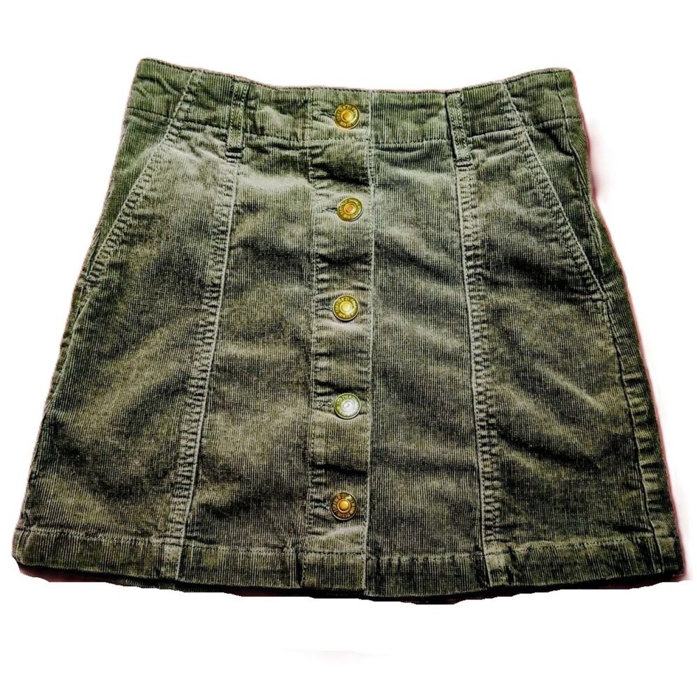 Forever 21 Olive Green Corduroy Button Front Mini Skirt Women's Size 24"